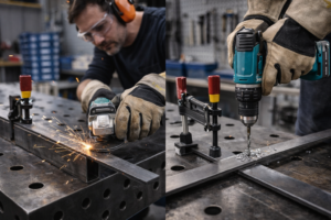 DIY builder cutting and drilling steel