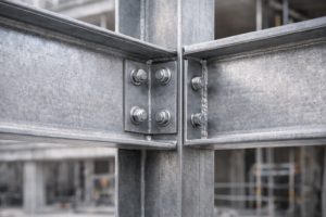 Steel connection at construction site