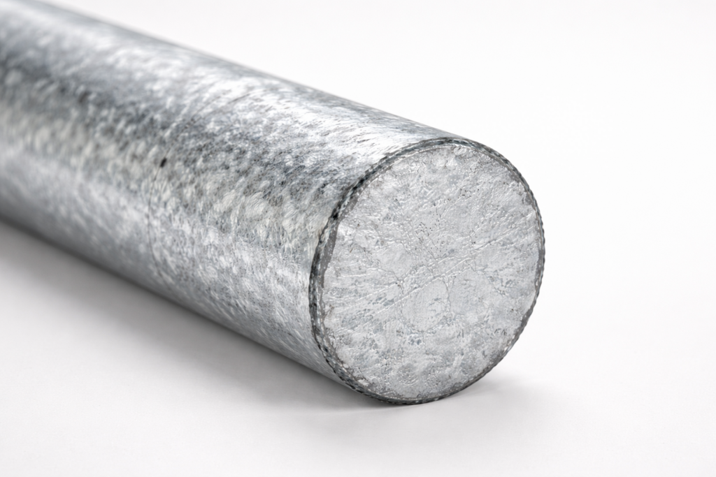 Close-up of galvanized steel bar end