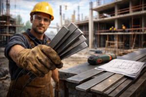 Focused on steel bars at work