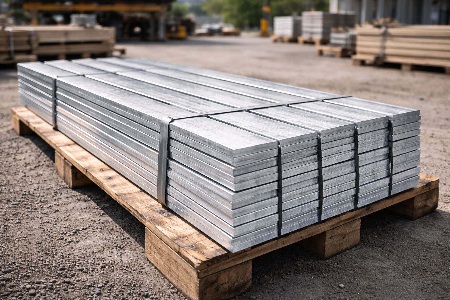 Galvanized steel bars in construction yard