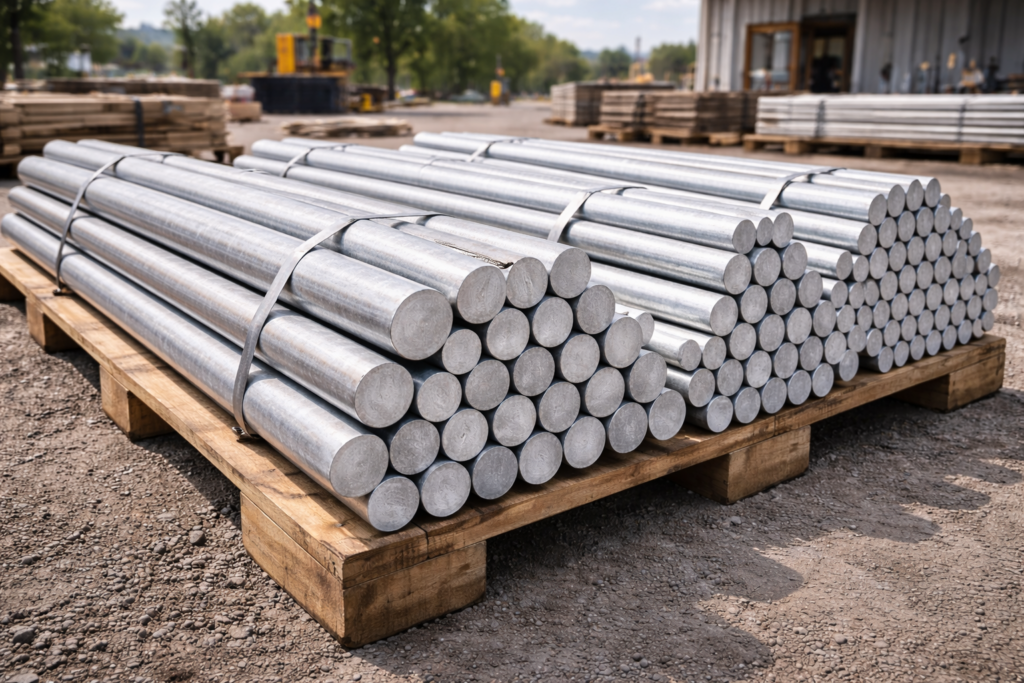 Galvanized steel bars on pallets