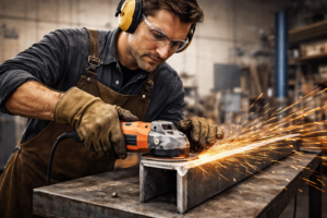 Grinding sparks in the workshop