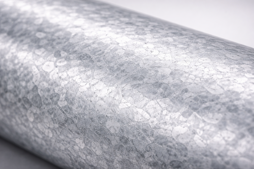 Intricate zinc spangle texture close-up