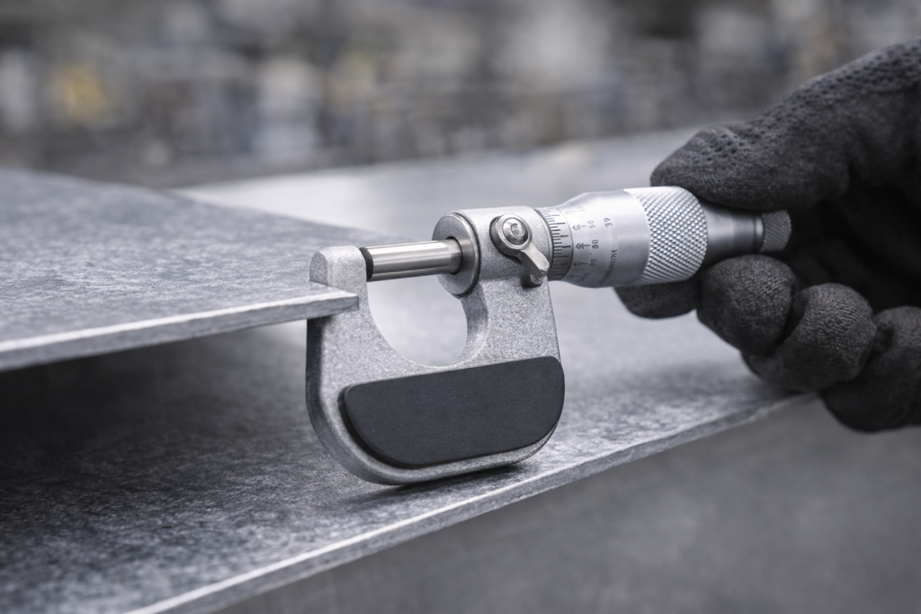 Measuring steel sheet thickness with micrometer