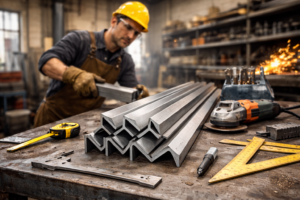 Steelwork in progress in workshop