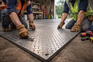 Installing steel flooring in a garage
