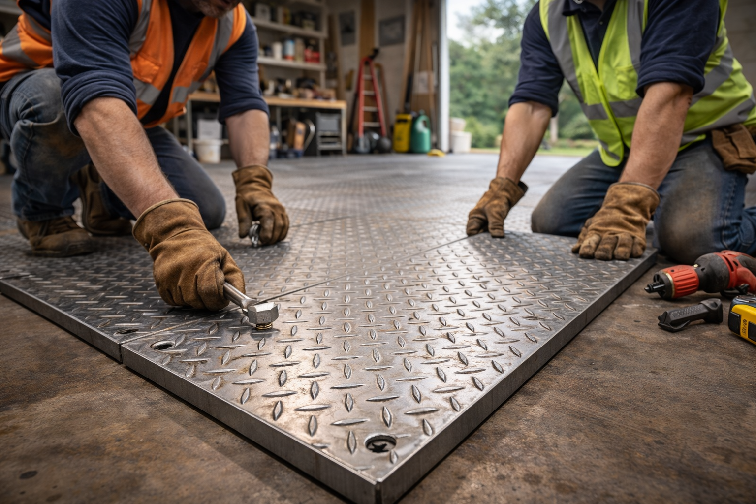 Installing steel flooring in a garage