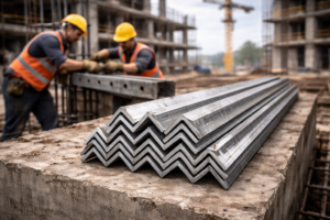 Steel angle bars on construction site