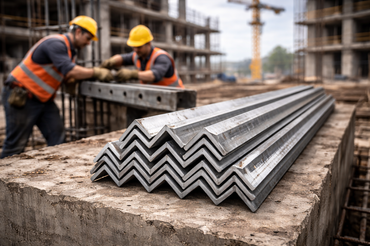 Steel angle bars on construction site