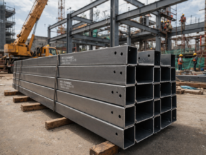 Steel beams at construction site