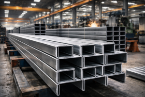 Steel beams in industrial warehouse setting