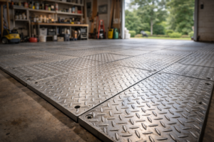 Steel floor plates in garage space