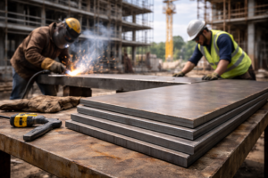 Welding steel at construction site