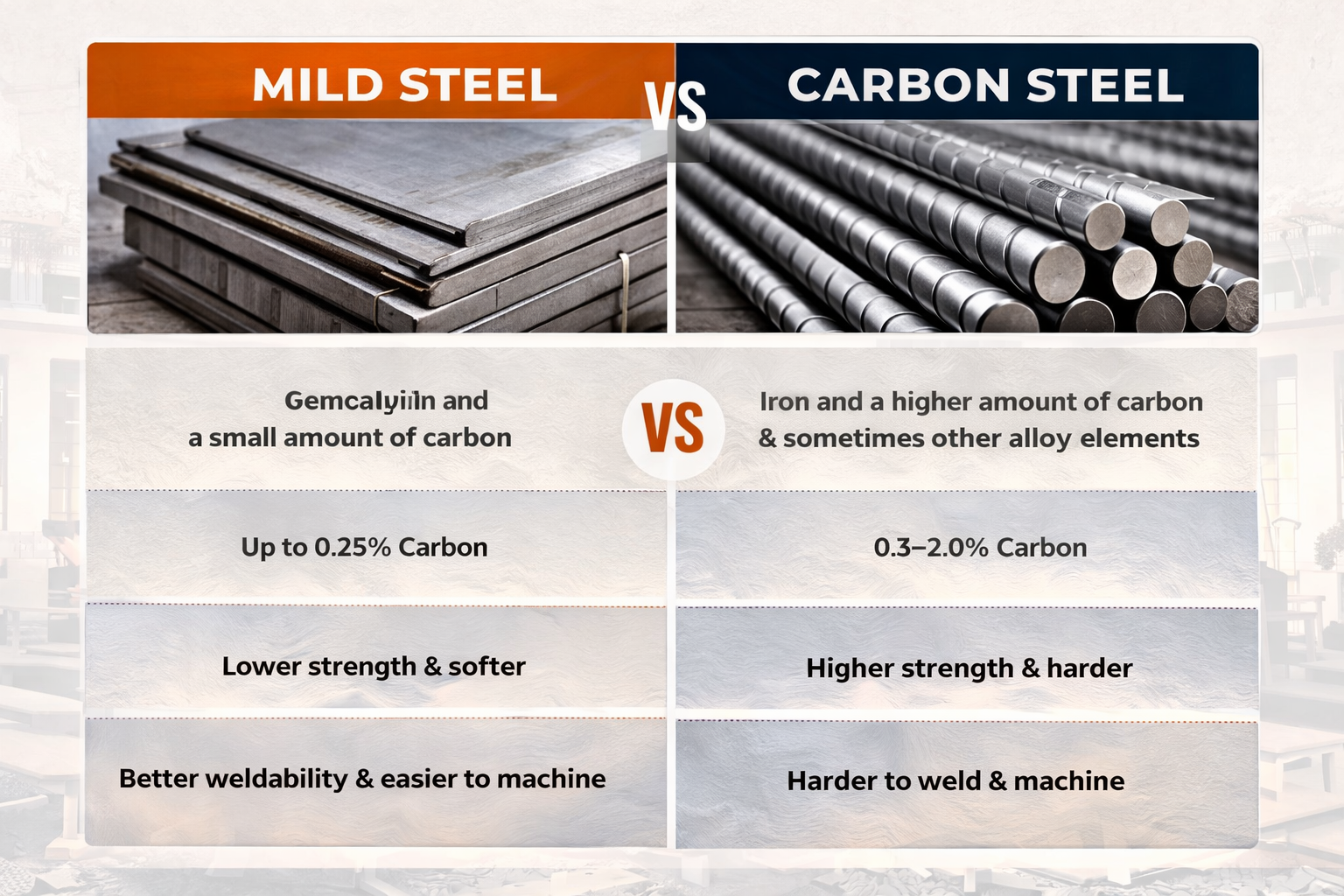 Mild steel vs carbon steel comparison