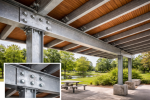 Modern pavilion with steel and wood