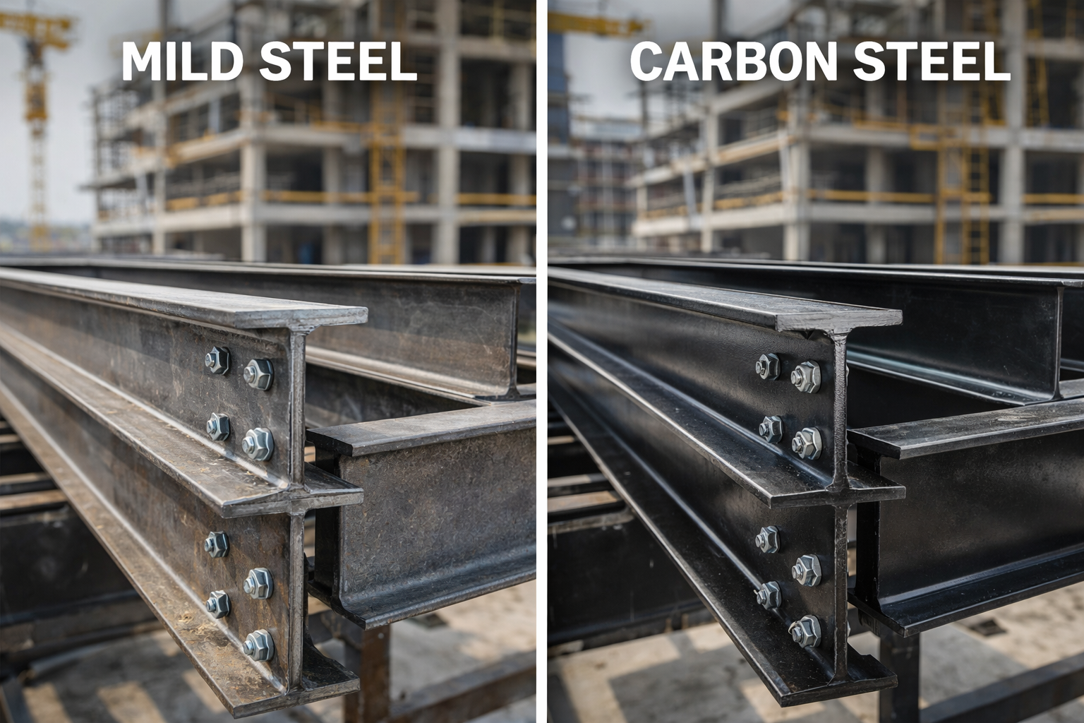 Steel beam comparison during construction
