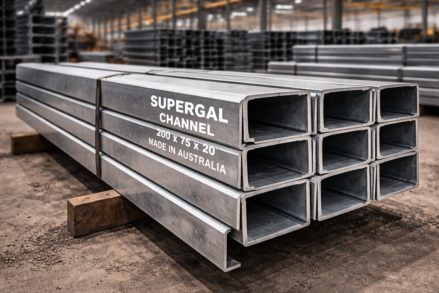 Steel channels in industrial warehouse setting