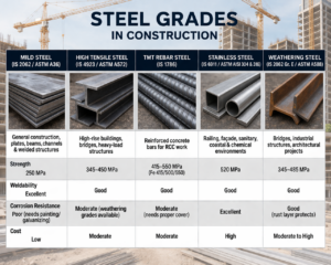 Steel grades for construction materials