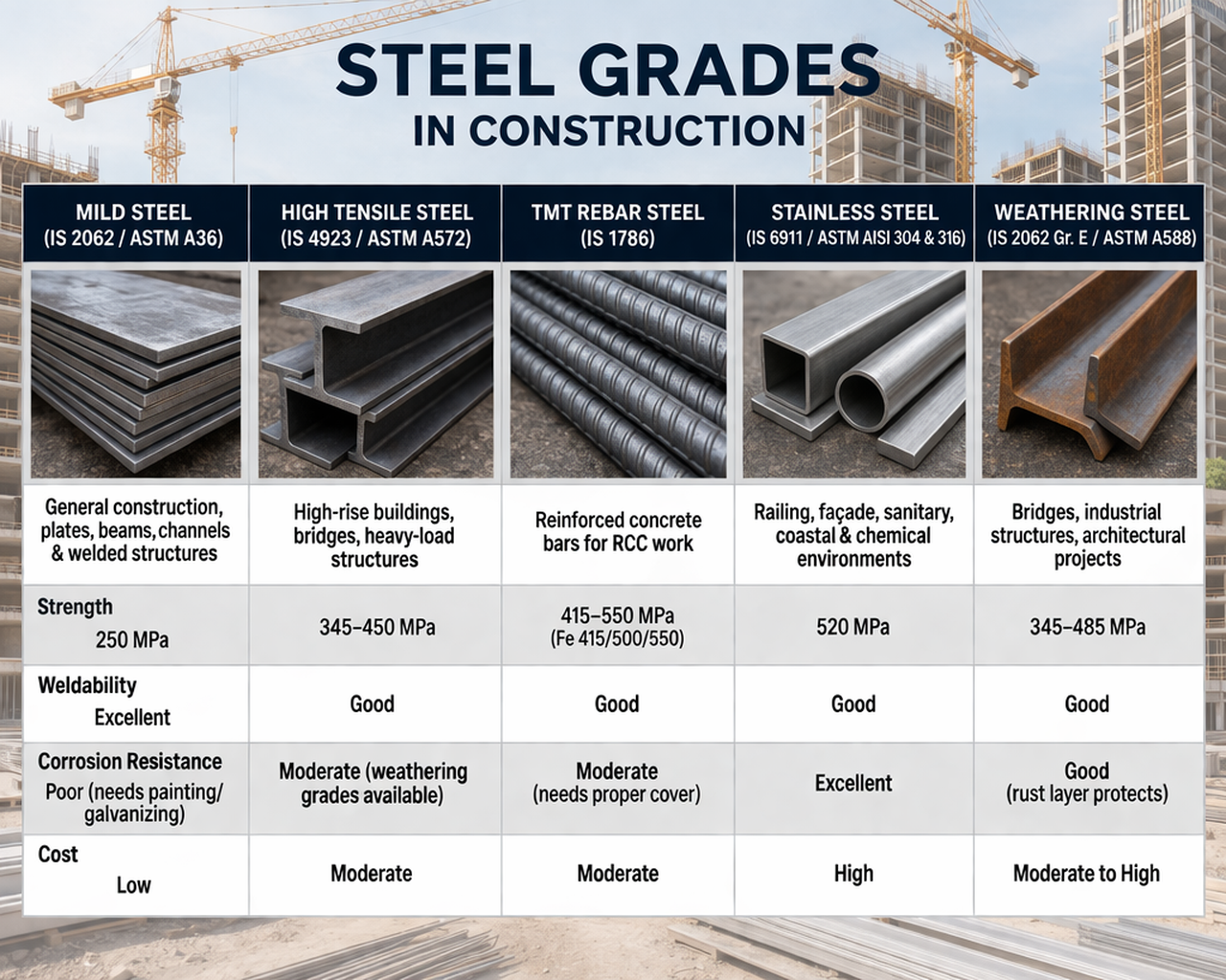 Steel grades for construction materials