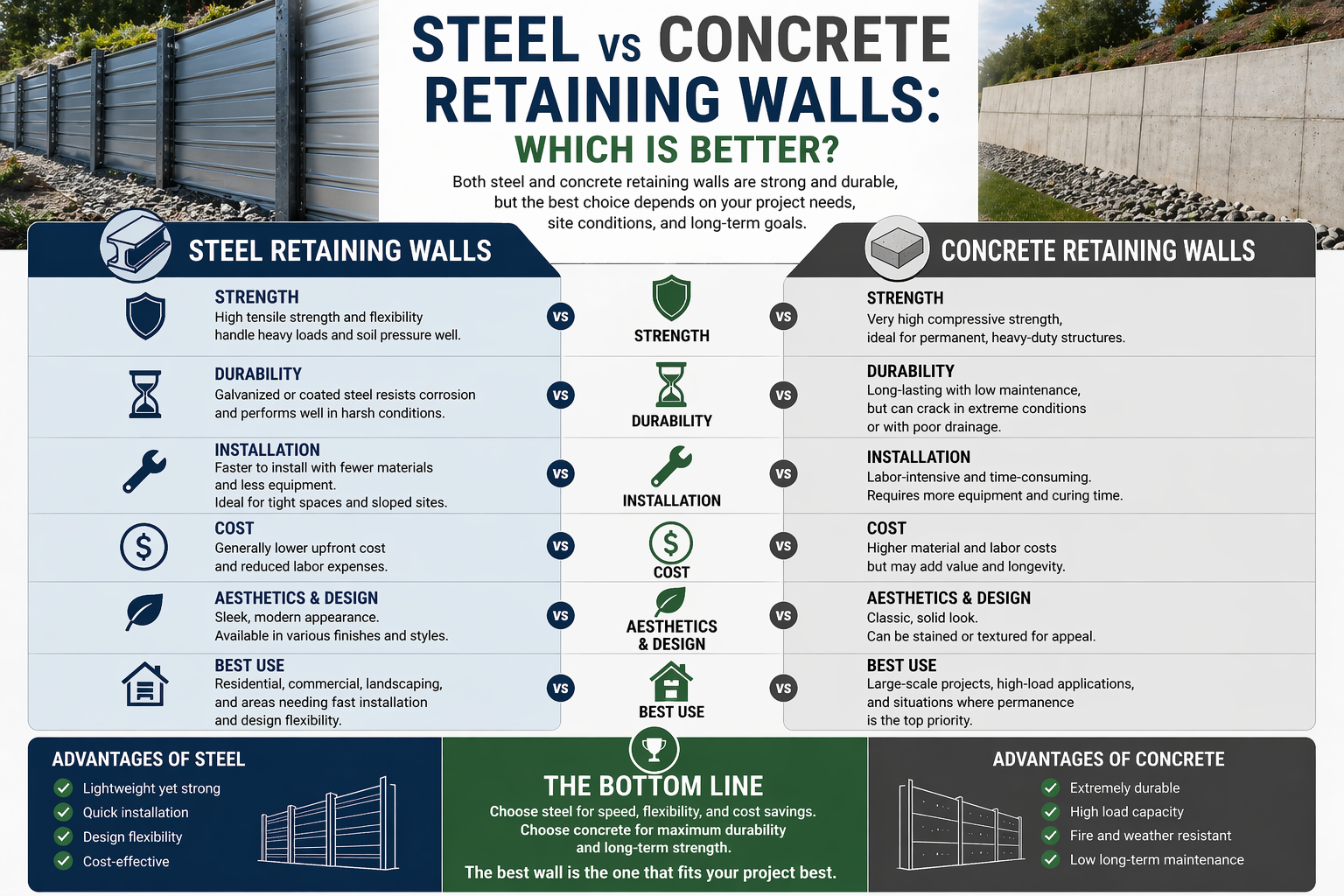 Steel vs concrete retaining walls comparison
